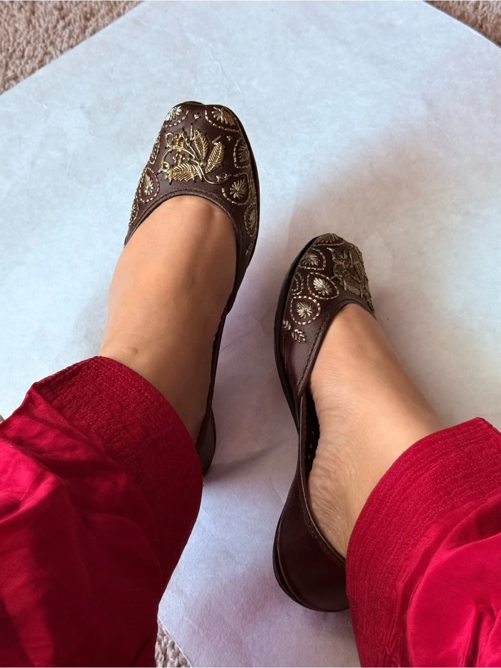 Embroidered Brown Women's Ballet Flats